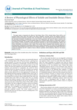 A Review of Physiological Effects of Soluble and Insoluble Dietary Fibers