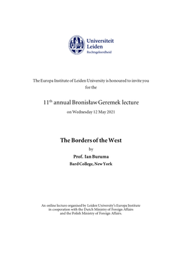 11Th Annual Bronisław Geremek Lecture the Borders of the West