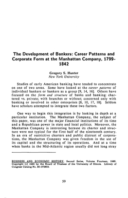 The Development of Bankers: Career Patterns and Corporate Form at the Manhattan Company, 17Gg- 1842