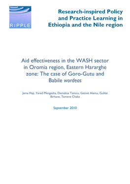 Aid Effectiveness in the WASH Sector in Oromia Region, Eastern Hararghe Zone: the Case of Goro-Gutu and Babile Wordeas
