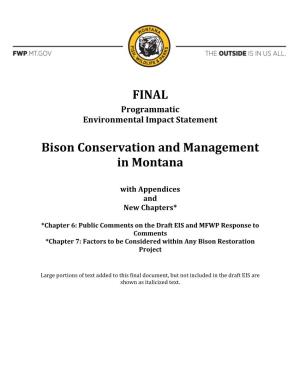FINAL Bison Conservation and Management in Montana