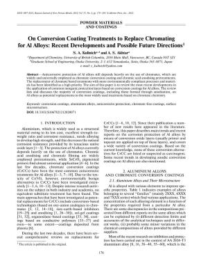 On Conversion Coating Treatments to Replace Chromating for Al Alloys: Recent Developments and Possible Future Directions1 S