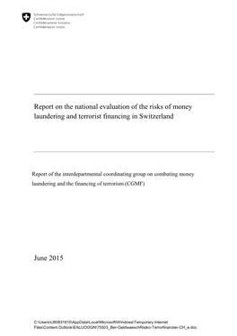 Report on the National Evaluation of the Risks of Money Laundering and Terrorist Financing in Switzerland