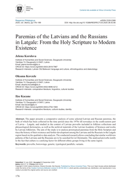 Paremias of the Latvians and the Russians in Latgale: from the Holy Scripture to Modern Existence