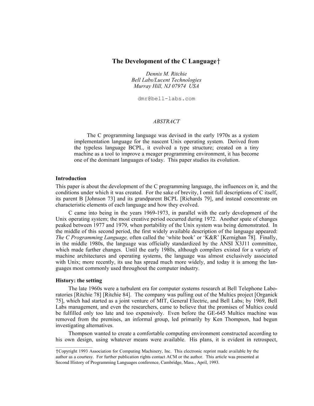 The Development of the C Languageߤ