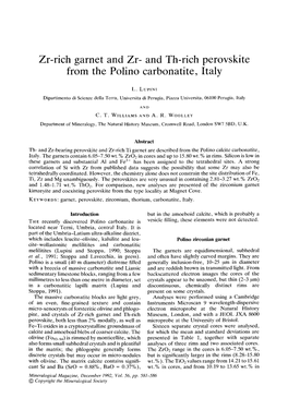 Zr-Rich Garnet and Zr- and Th-Rich Perovskite from the Polino Carbonatite, Italy