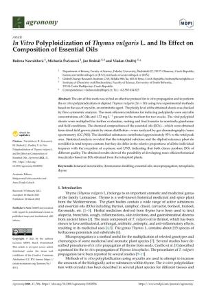 In Vitro Polyploidization of Thymus Vulgaris L. and Its Effect on Composition of Essential Oils