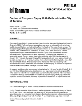 Control of European Gypsy Moth Outbreak in the City of Toronto