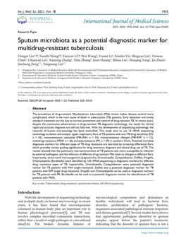 Sputum Microbiota As a Potential Diagnostic Marker for Multidrug