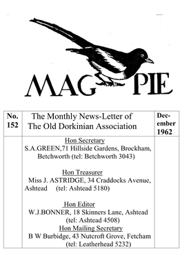 The Monthly News-Letter of the Old Dorkinian Association