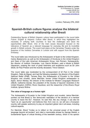 Spanish-British Culture Figures Analyse the Bilateral Cultural Relationship After Brexit