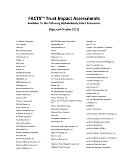 FACTS™ Trust Impact Assessments Available for the Following Alphabetically Listed Companies