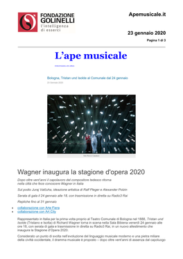 Wagner Inaugura La Stagione D'opera 2020