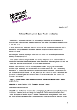 National Theatre Unveils Queer Theatre Event Series