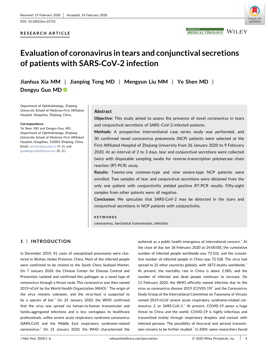 Coronavirus in Tears and Conjunctival Secretions of Patients with COVID-19