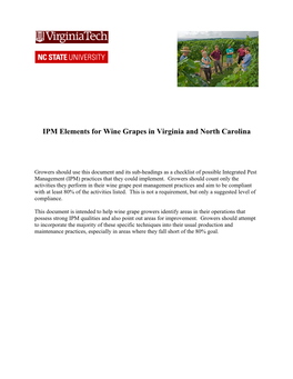 IPM Elements for Wine Grapes in Virginia and North Carolina