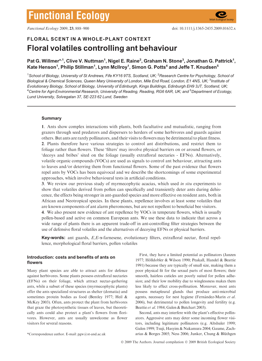 Floral Volatiles Controlling Ant Behaviour