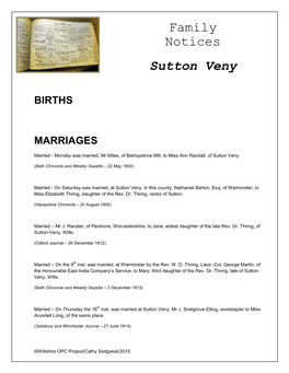 Family Notices Sutton Veny