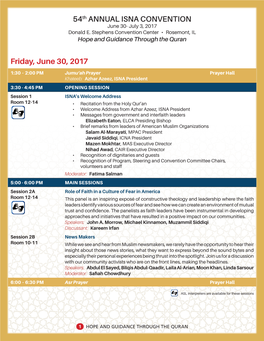 54Th ANNUAL ISNA CONVENTION Friday, June 30, 2017