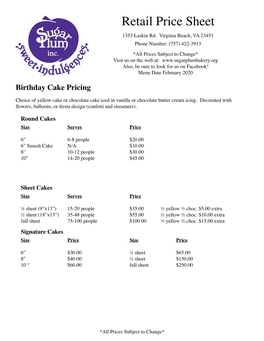 Retail Price Sheet 1353 Laskin Rd