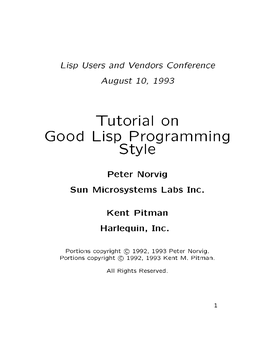 Tutorial on Good Lisp Programming Style