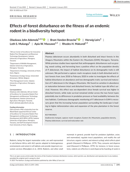 Effects of Forest Disturbance on the Fitness of an Endemic Rodent in a Biodiversity Hotspot