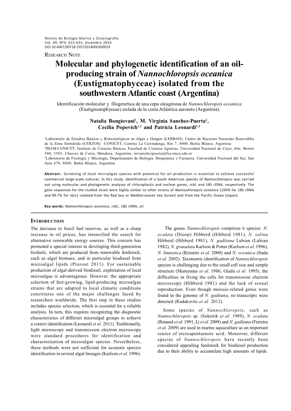 Producing Strain of Nannochloropsis Oceanica (Eustigmatophyceae)