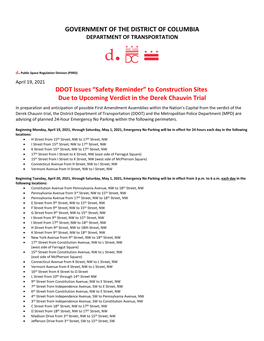 GOVERNMENT of the DISTRICT of COLUMBIA DDOT Issues “Safety