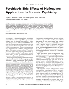 Psychiatric Side Effects of Mefloquine: Applications to Forensic Psychiatry