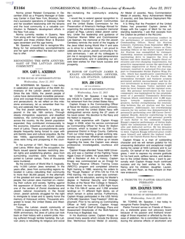 CONGRESSIONAL RECORD— Extensions of Remarks E1164 HON. GARY L. ACKERMAN HON. JIM COSTA HON. EDOLPHUS TOWNS