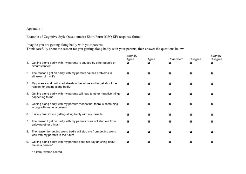 Example of Cognitive Style Questionnaire Short Form (CSQ-SF) Response Format