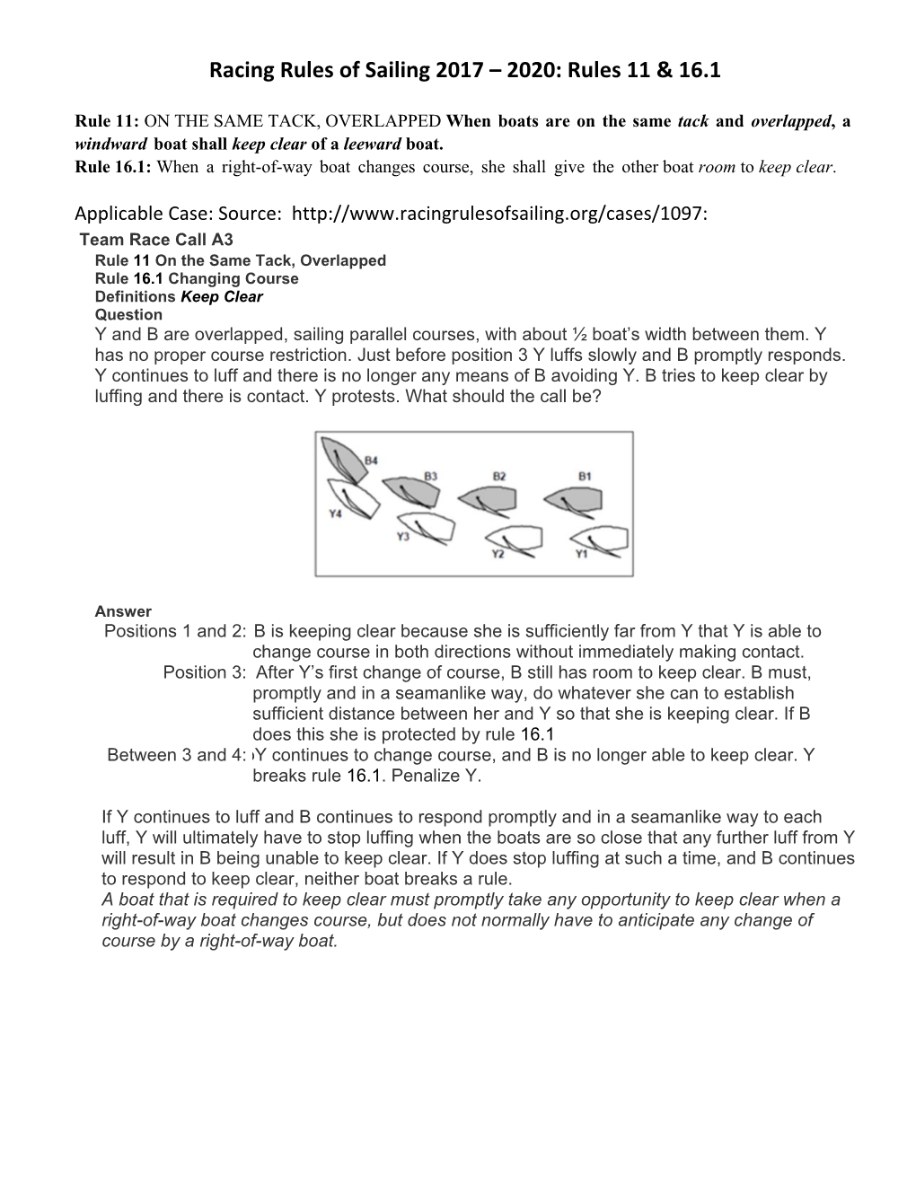 Racing Rules of Sailing 2017 – 2020: Rules 11 & 16.1