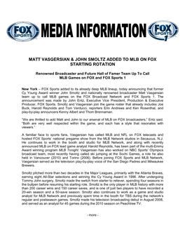 Matt Vasgersian & John Smoltz Added to MLB on FOX Starting Rotation