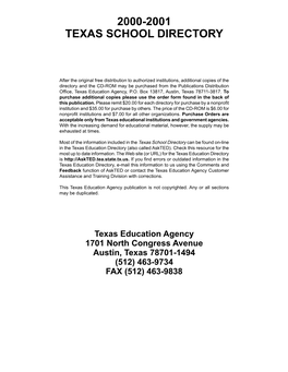 2000-2001 Texas School Directory
