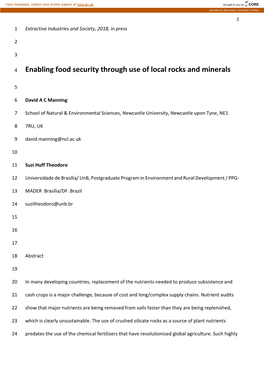 Enabling Food Security Through Use of Local Rocks and Minerals