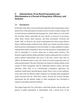 5. Johannesburg: from Racial Segregation and Discrimination to a Pursuit of Integration, Efficiency and Inclusion