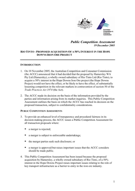 Public Competition Assessment 19 December 2005