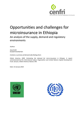 Opportunities and Challenges for Microinsurance in Ethiopia an Analysis of the Supply, Demand and Regulatory Environments