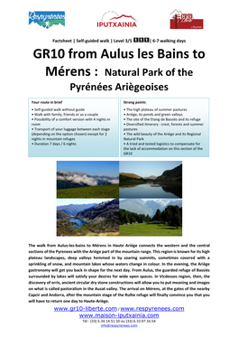 GR10 from Aulus Les Bains to Mérens : Natural Park of the Pyrénées Ariègeoises