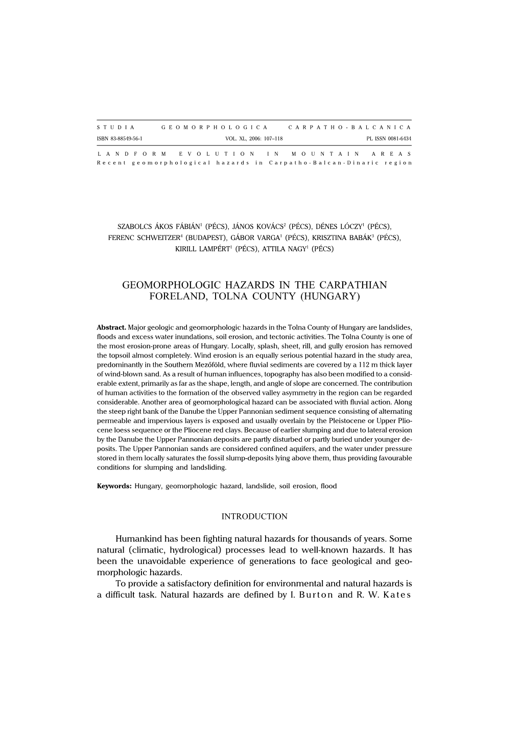 Geomorphologic Hazards in the Carpathian Foreland, Tolna County (Hungary)