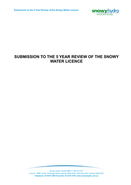 Submission to the 5 Year Review of the Snowy Water Licence