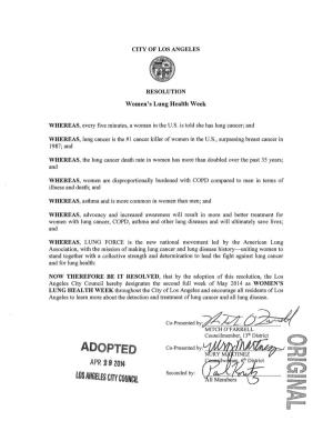 ADOPTED APR .2 9 2014 Seconded By: LOS ANGELES CITY COUNCIL CITY of LOS ANGELES