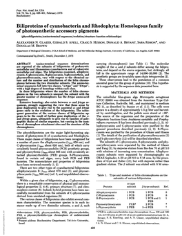 Biliproteins of Cyanobacteria and Rhodophyta