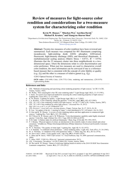 Review of Measures for Light-Source Color Rendition and Considerations for a Two-Measure System for Characterizing Color Rendition