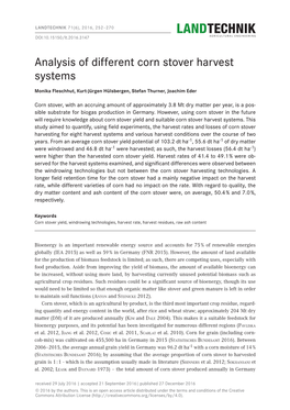 Analysis of Different Corn Stover Harvest Systems