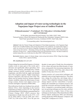 Adoption and Impact of Water-Saving Technologies in the Nagarjuna Sagar Project Area of Andhra Pradesh