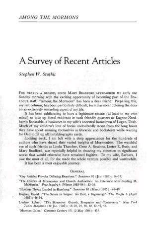 A Survey of Recent Articles