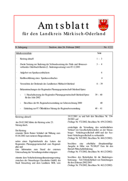 Amtsblatt Für Den Landkreis Märkisch-Oderland Nr