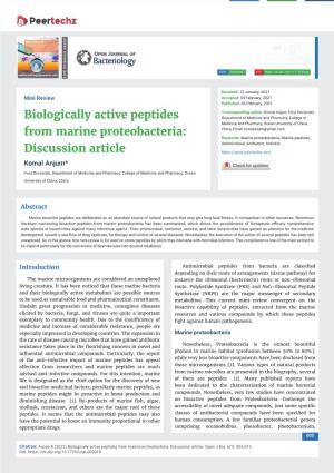 Biologically Active Peptides from Marine Proteobacteria: Discussion Article