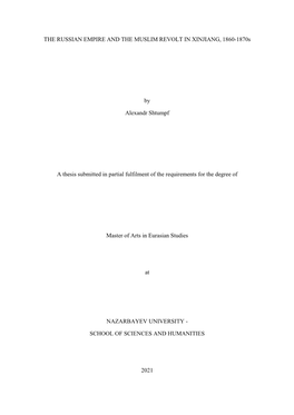 THE RUSSIAN EMPIRE and the MUSLIM REVOLT in XINJIANG, 1860-1870S